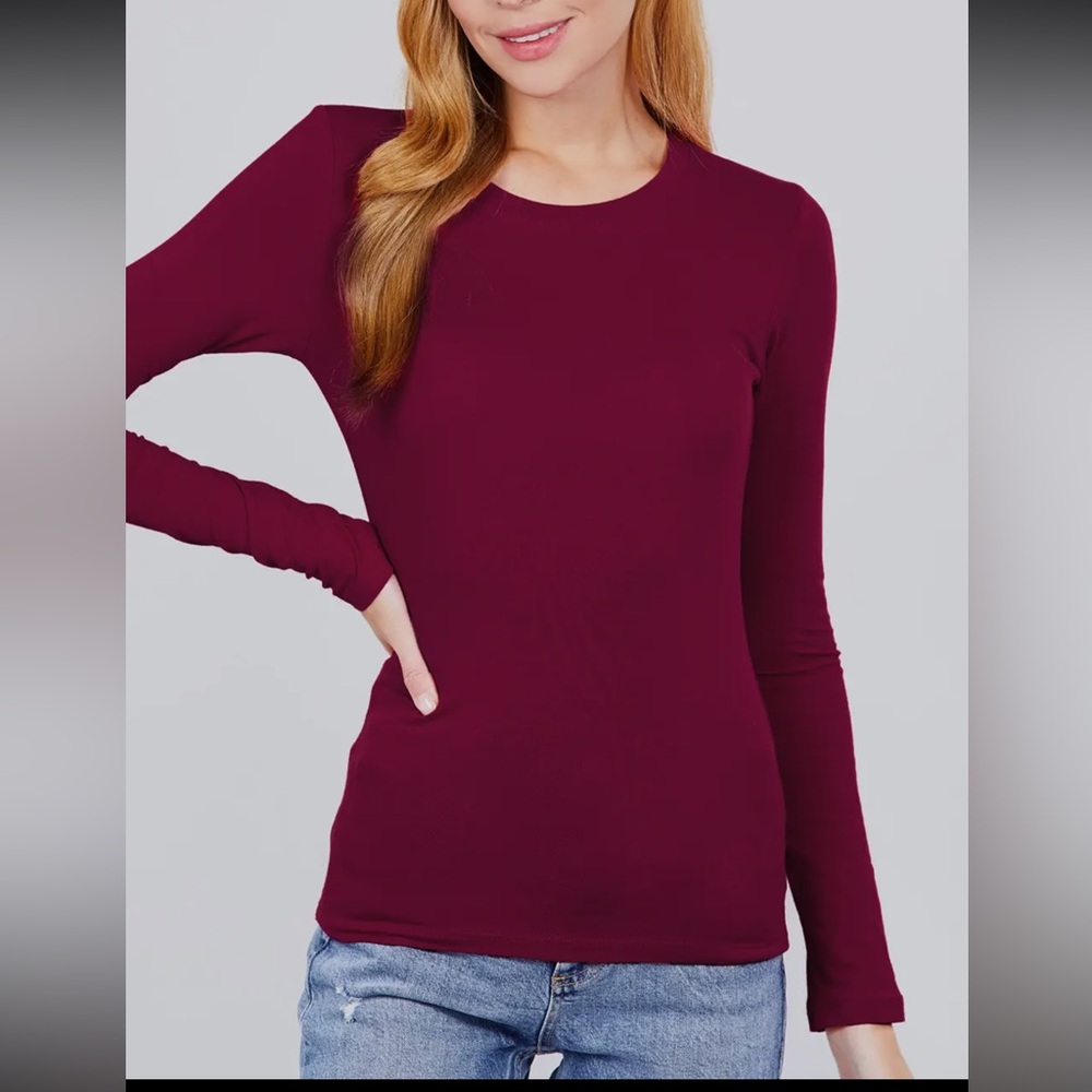 LONG SLEEVE CREW NECK COTTON SPANDEX JERSEY TOP